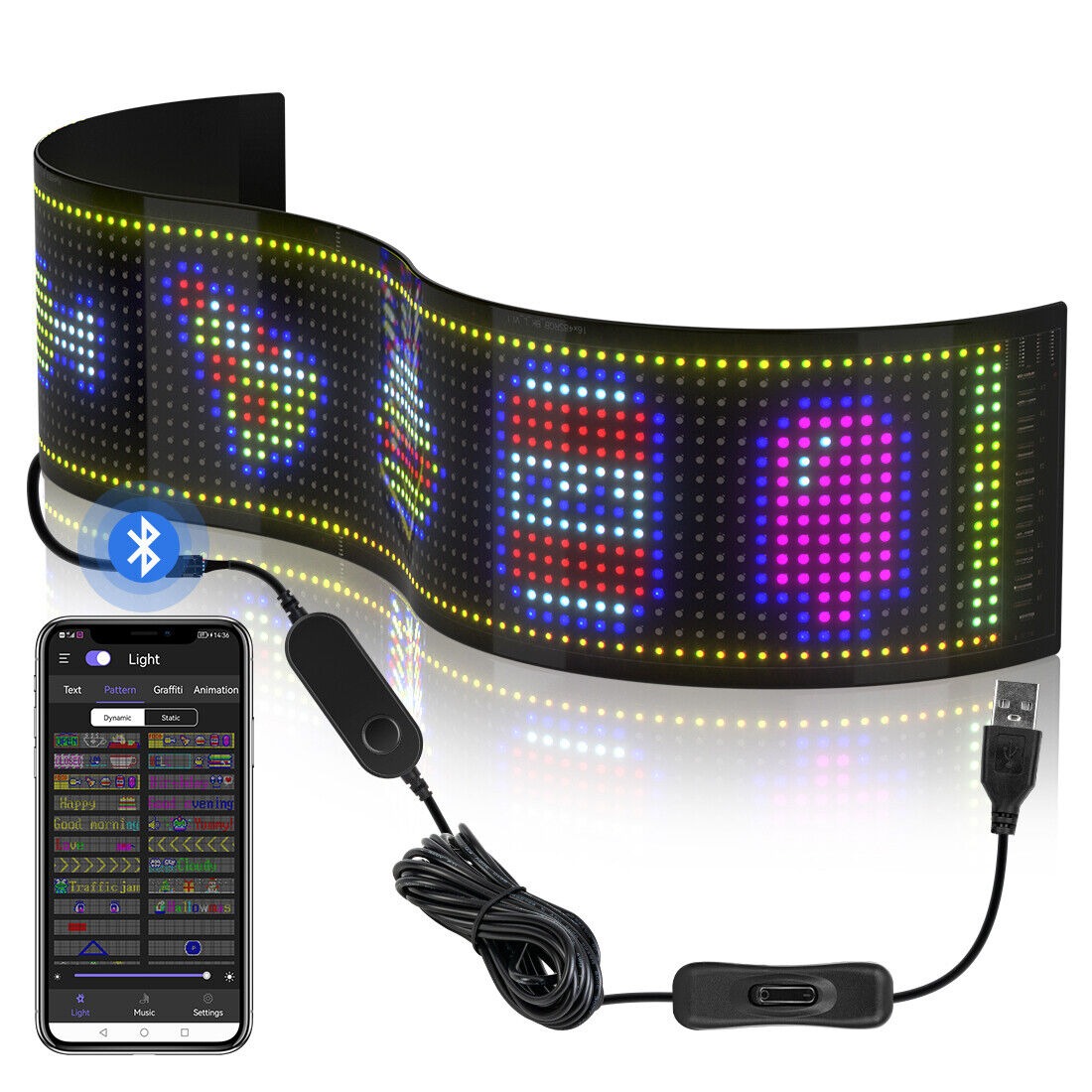 LED Matrix Panel Bluetooth APP Control – Model: JTPD-03-045 (12x59cm)