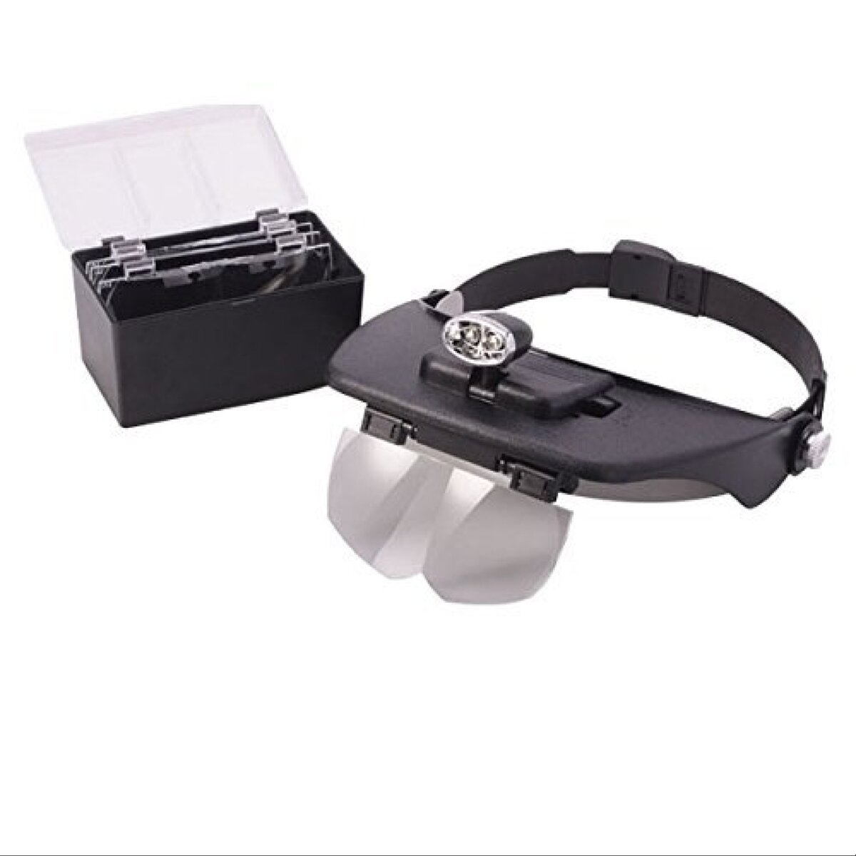 MG81001-A Adjustable Headband Magnifying Glass with 4 Different Replacement Lenses and 2 LED Lamps
